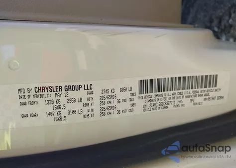 2012 Chrysler Town & Country Touring из США, поврежденный, VIN 2C4RC1BG1CR367711